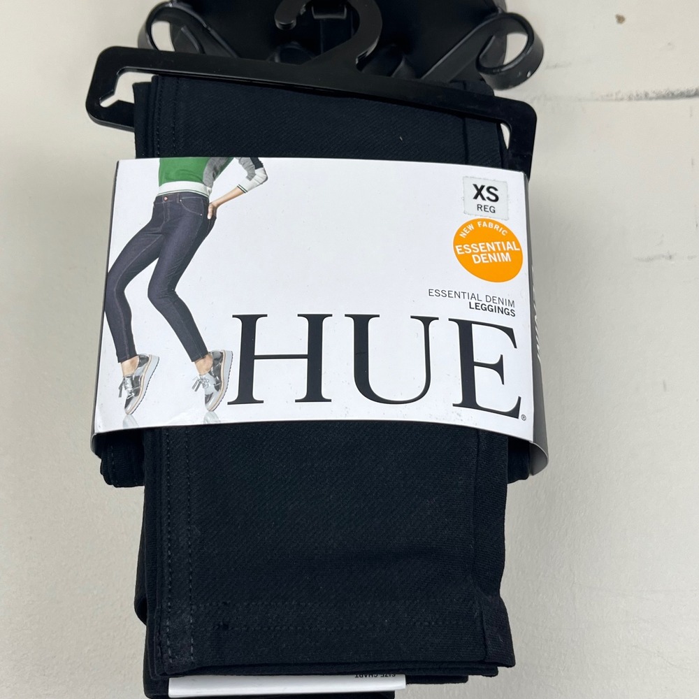 HUE Essential Denim Leggings Black XS Faux Fly Real Back Pockets U16924